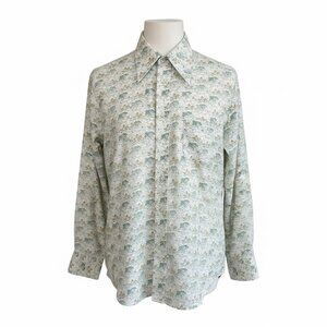 JC Penney Vintage 60s 70s Men's Shirt Green AOP All over Print Size Large